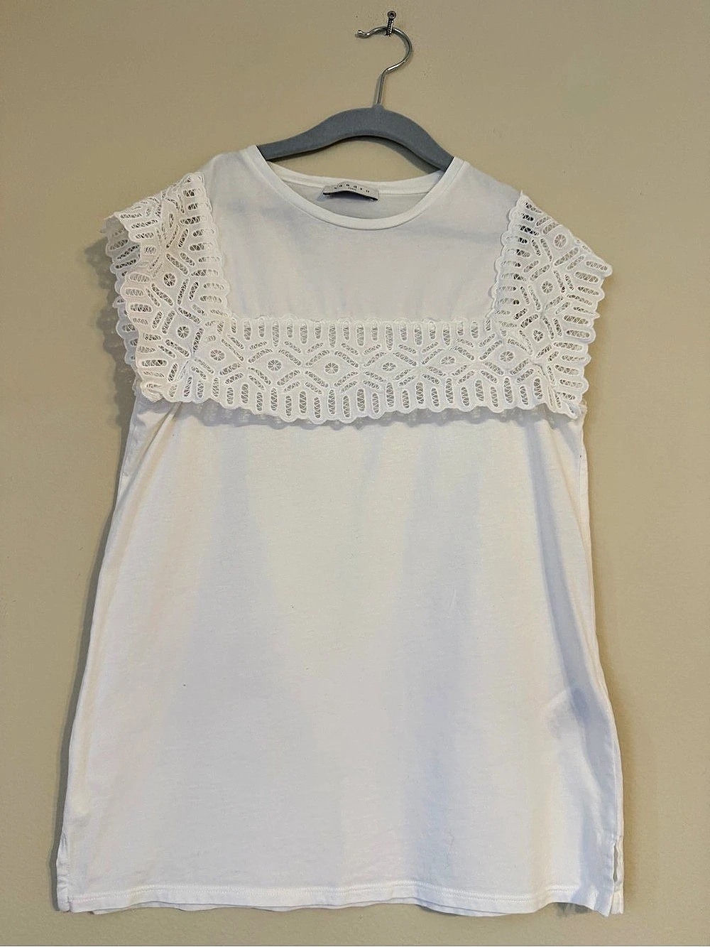 Sandro Paris White Lace Trim Sleeveless Top Estimated XS